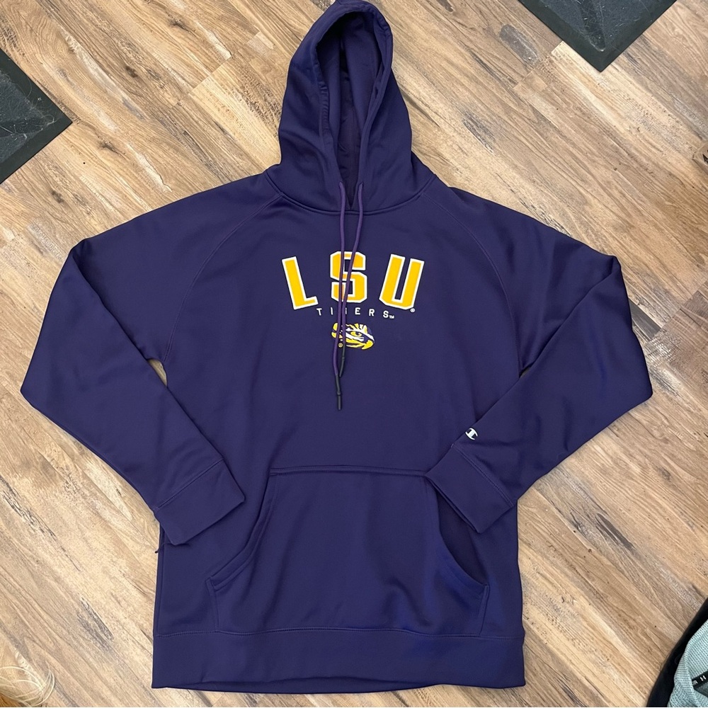 Mens champion LSU tigers big logo performance hoodie sweatshirt sz M purple